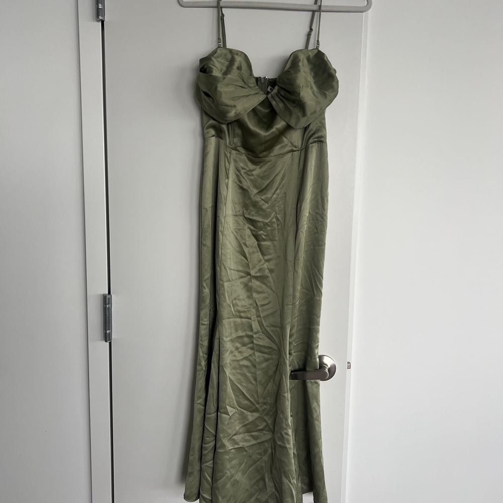 Reformation Olive Green Silk Dress